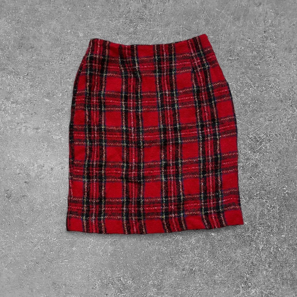 Bentley Red Plaid Mini Skirt Vintage Tartan Check Red Black Beige Size 9